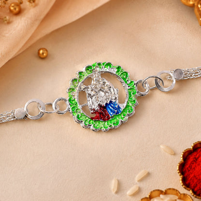 Radha Krishna Rakhi – Elegant Silver Chain Design