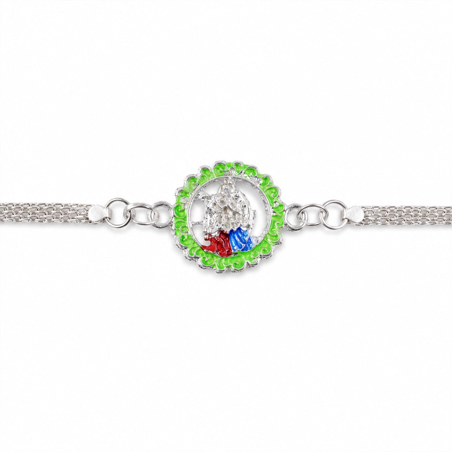 Radha Krishna Rakhi – Elegant Silver Chain Design