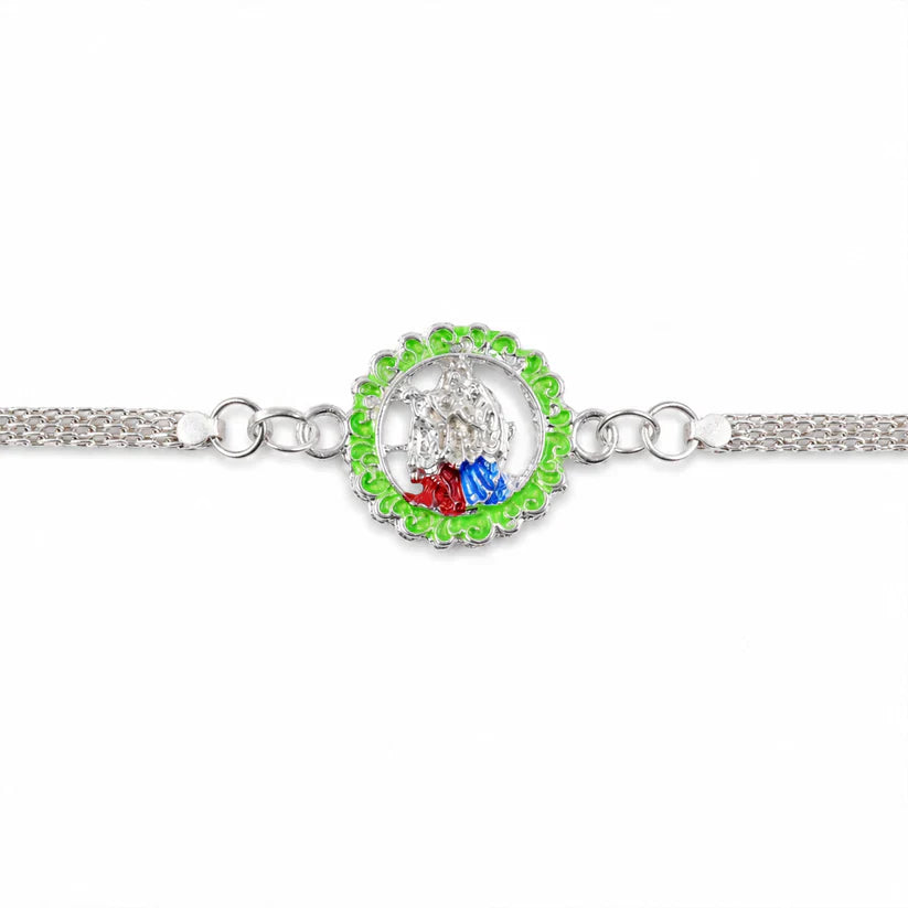 Buy Ganesha Rakhi Stylish Enamel and Silver Chain Design