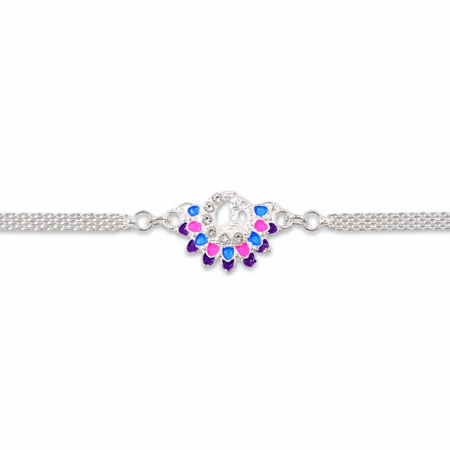 Premium Silver Chain Rakhi with Peacock Motif Rakhi for Brother