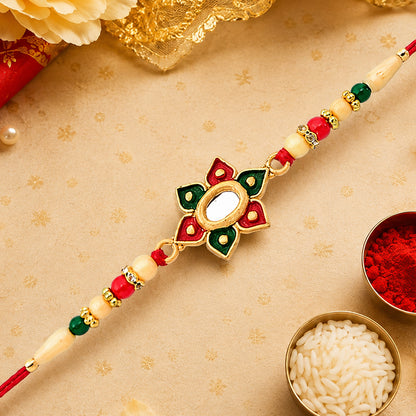 Floral Rakhi with Multicolor Stone Work – Elegant Raksha Bandhan Gift