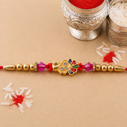 Golden Peacock Charm Rakhi for Brother