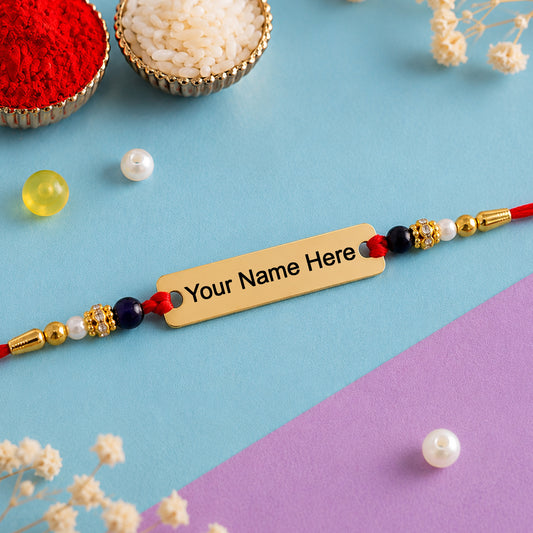 Customized Name Rakhi Personalised Golden Finish Plate for Brother (1 Pc)