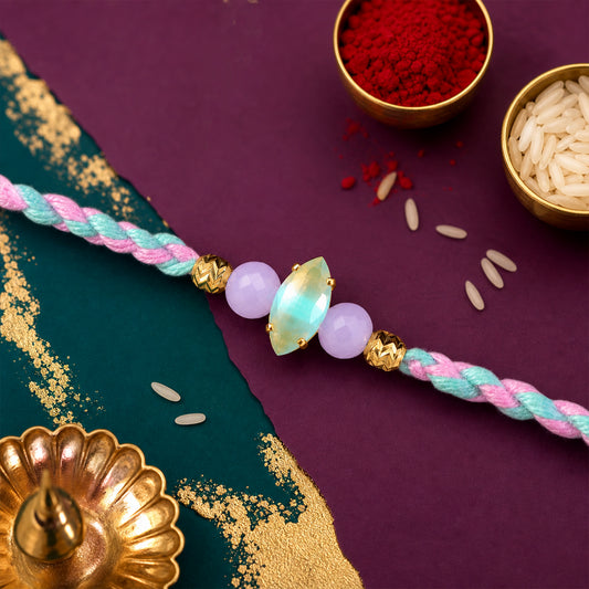 Beautiful Designer Rakhi with Studded Centre, Festive Beads and Raksha Bandhan Appeal