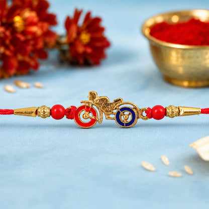 Motorbike Rakhi – Golden Bike Charm with Pearl Beads Bracelet