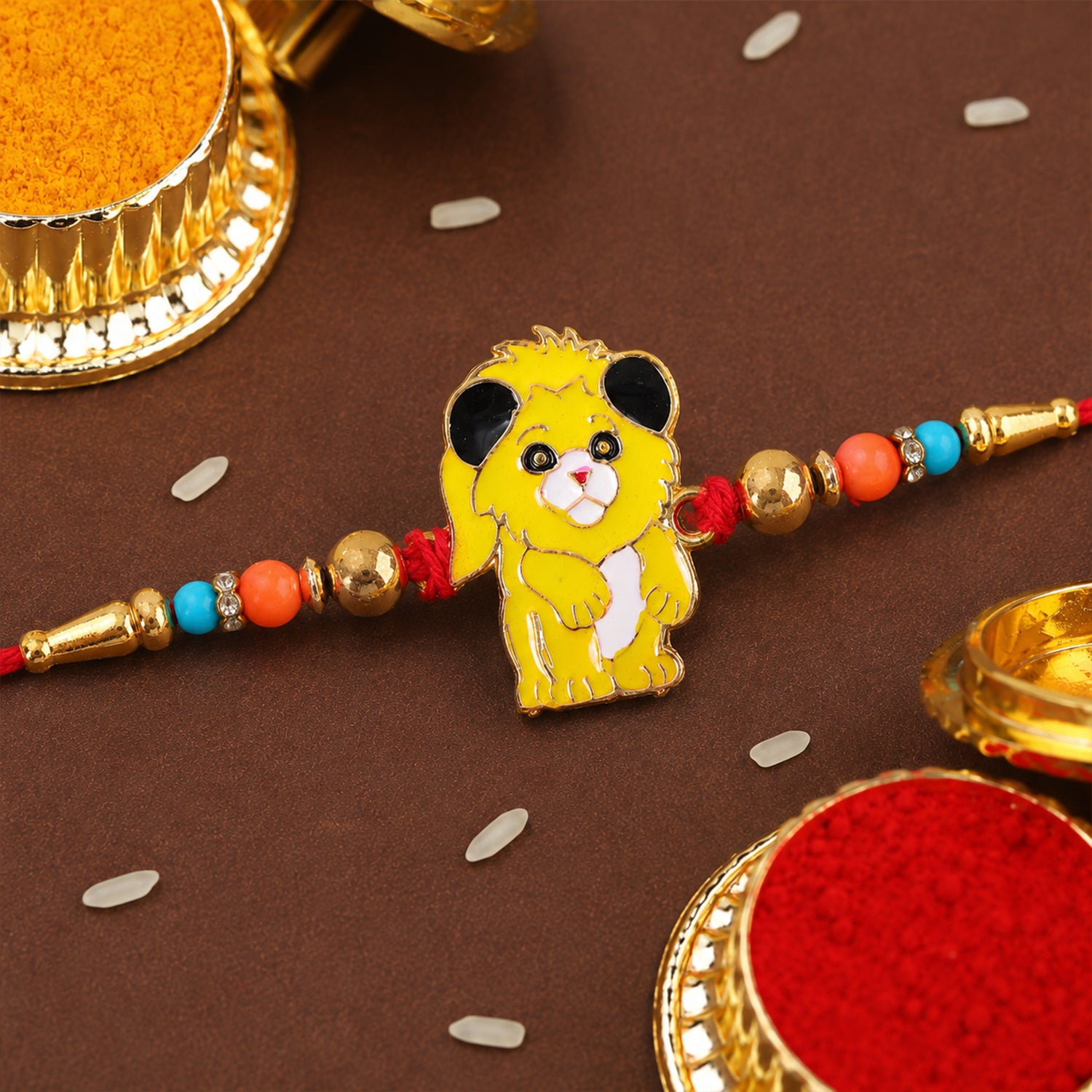 Lion Cartoon Kids Rakhi – Colorful Beads & Soft Red Thread