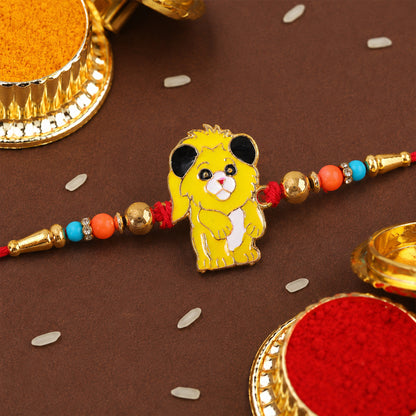 Lion Cartoon Kids Rakhi – Colorful Beads & Soft Red Thread