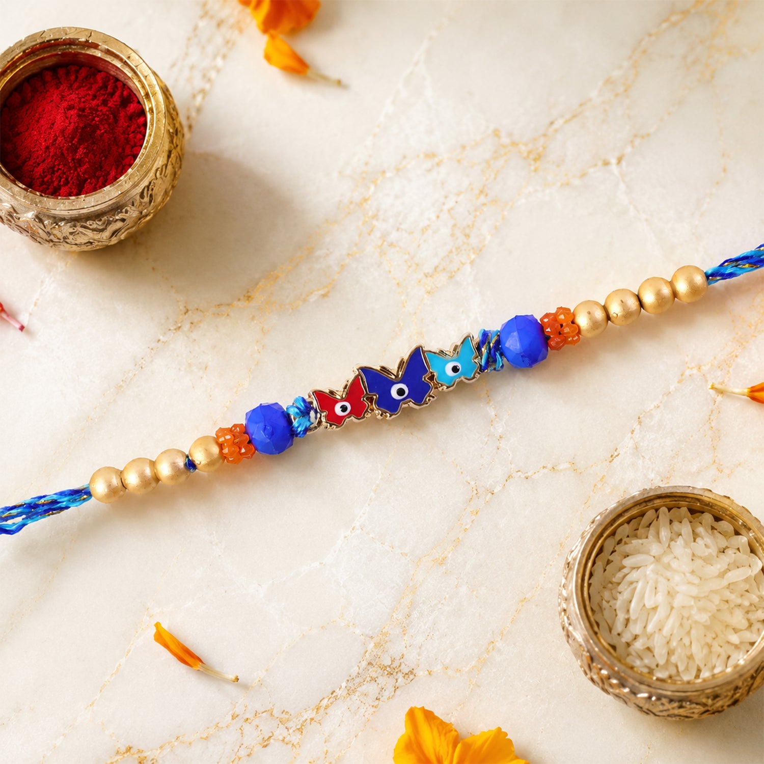 Butterfly Nazar Evil Eye Crystal Beads Designer Rakhi for brother