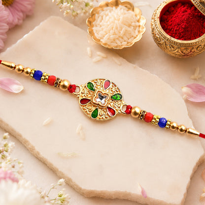 Traditional Meenakari Rakhi – Multicolor Enamel & Kundan Stones