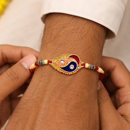 Elegant Enamel Rakhi, Paisley Design with Gold-Tone Embellishments
