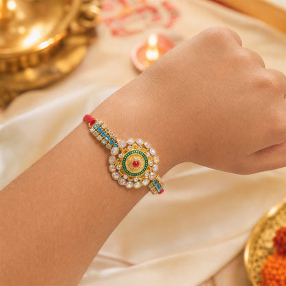 Kundan Rakhi – Handcrafted Multicolor Stone Design for Brothers