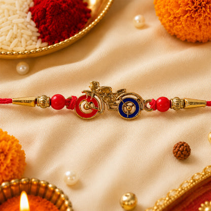 Motorbike Rakhi – Golden Bike Charm with Pearl Beads Bracelet