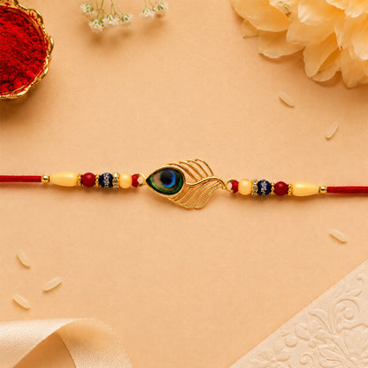Peacock Rakhi – Elegant Beaded Design for Brothers, Handcrafted