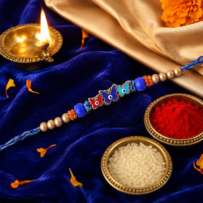 Butterfly Nazar Evil Eye Crystal Beads Designer Rakhi for brother