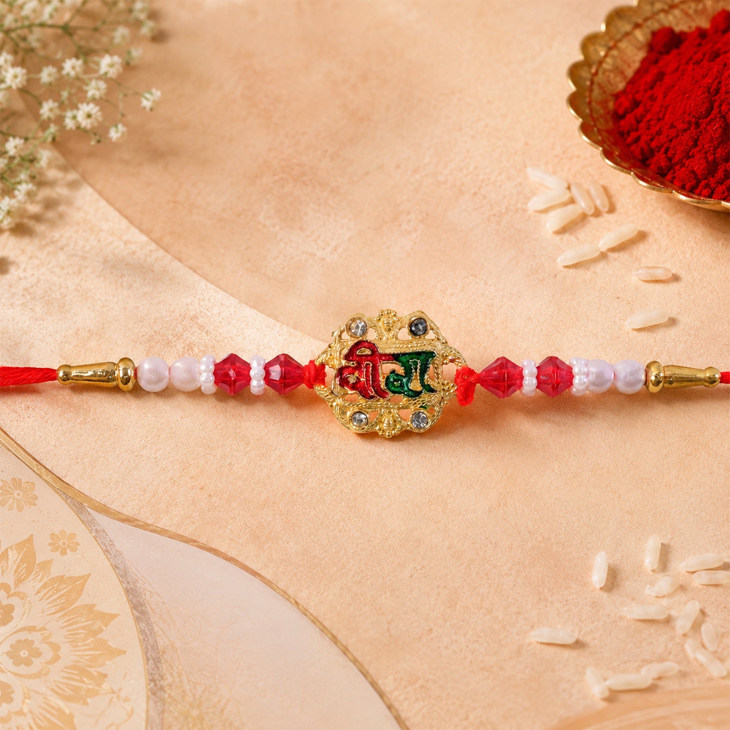 Veera Rakhi with Rudraksha – Elegant Stone Studded Design