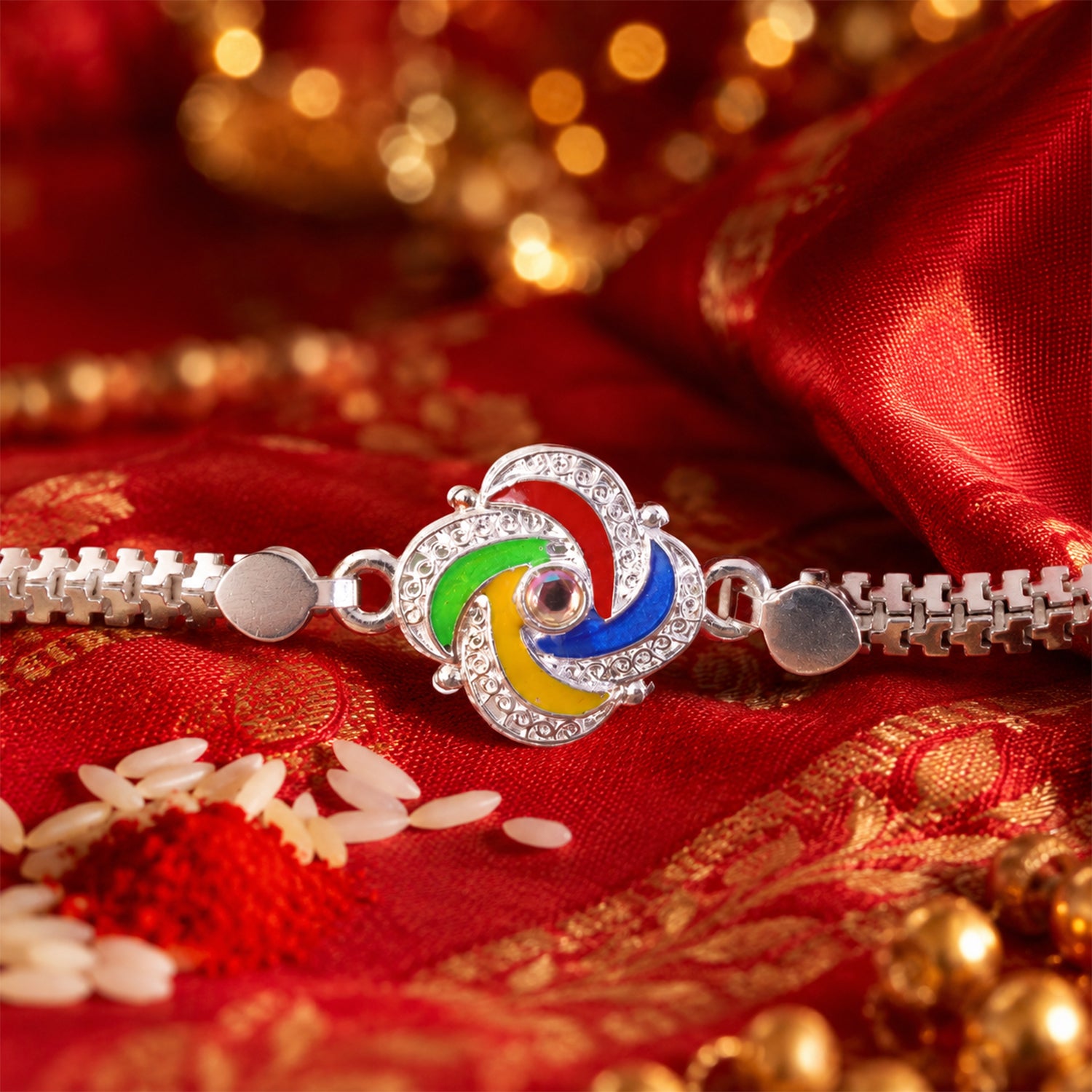Brother wearing a stylish Silver Rakhi with feather accents on his wrist.