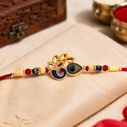 Artistic Mor Pankh Rakhi with Colorful Enamel and Traditional Thread For Rakshabandhan