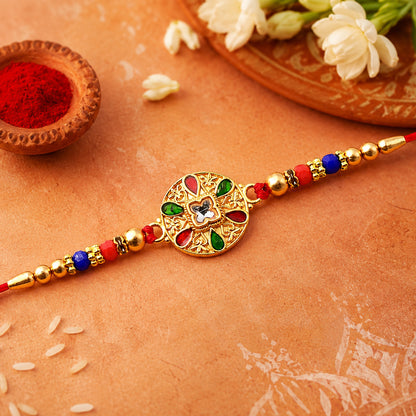 Traditional Meenakari Rakhi – Multicolor Enamel & Kundan Stones