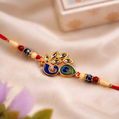 Artistic Mor Pankh Rakhi with Colorful Enamel and Traditional Thread For Rakshabandhan