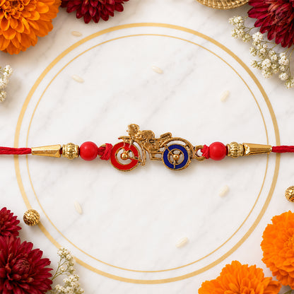 Motorbike Rakhi – Golden Bike Charm with Pearl Beads Bracelet