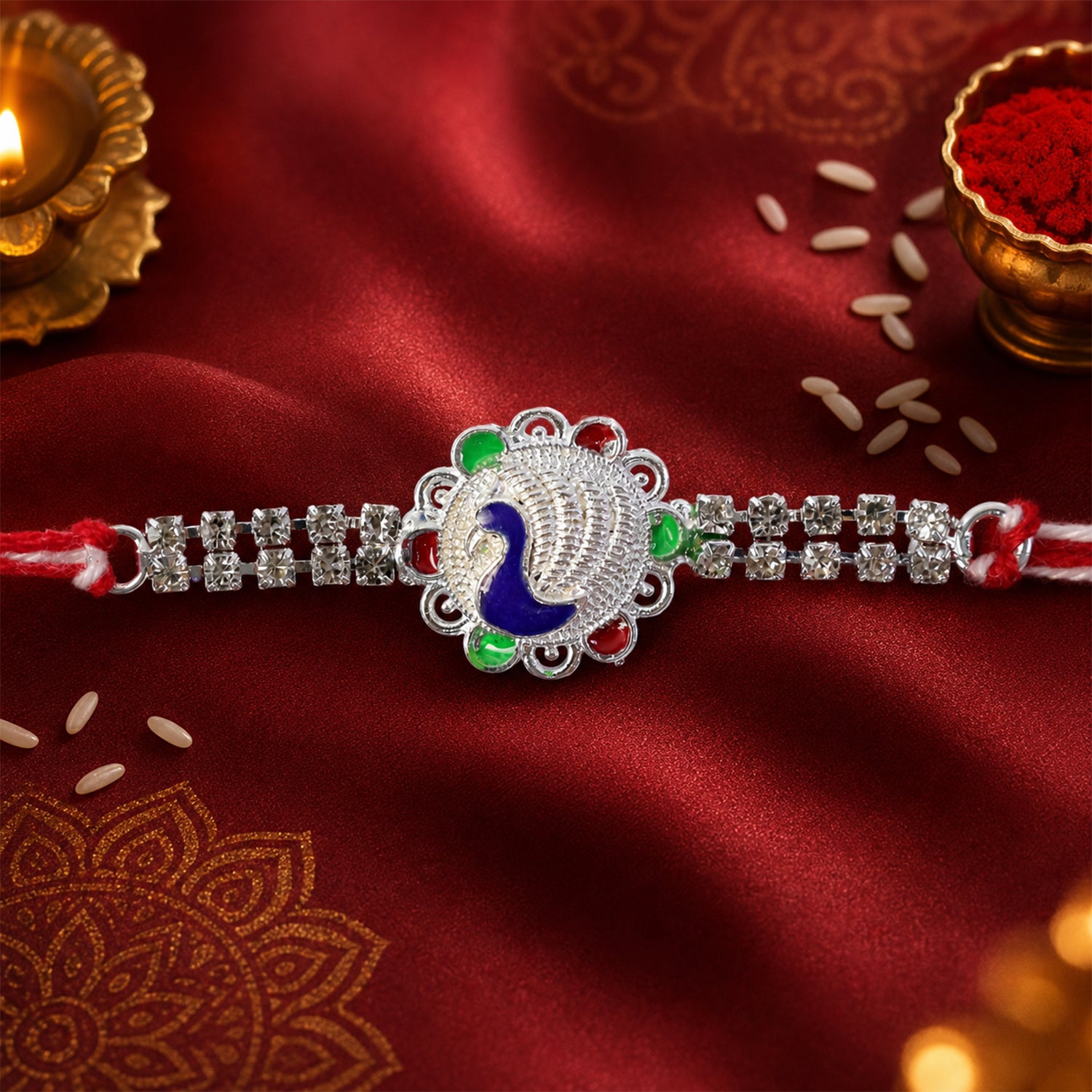 Classic Rakhi showcasing Paisley Swirl Charm, crystal sparkle and gift style for Gift