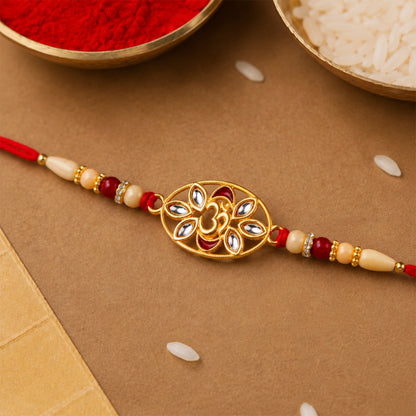 Om Kundan Rakhi with Pearl Beads for Rakshabandhan