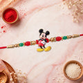 Mickey Mouse Kids Rakhi Pearls Golden Beads Red Thread