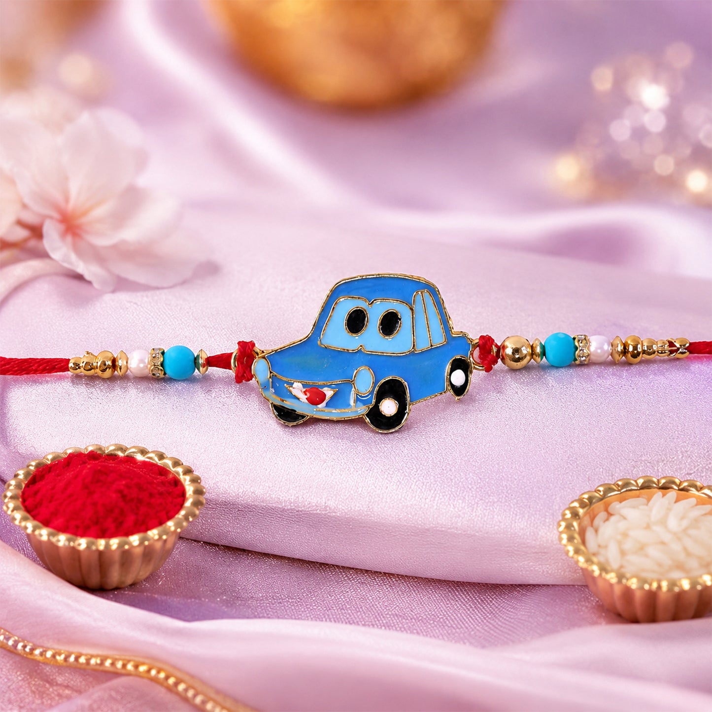 Kids Car Rakhi – Playful Design with Red Thread for Brothers