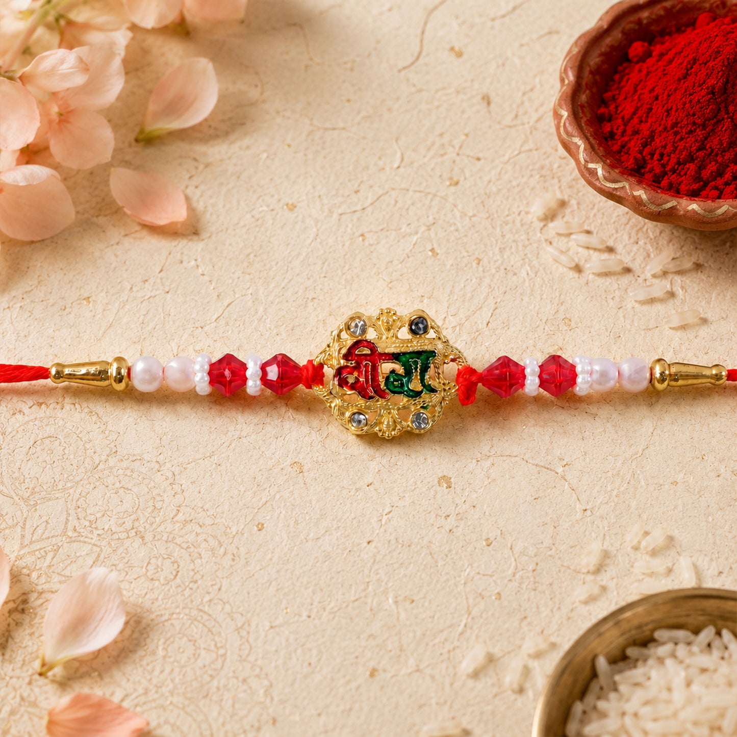 Veera Rakhi with Rudraksha – Elegant Stone Studded Design