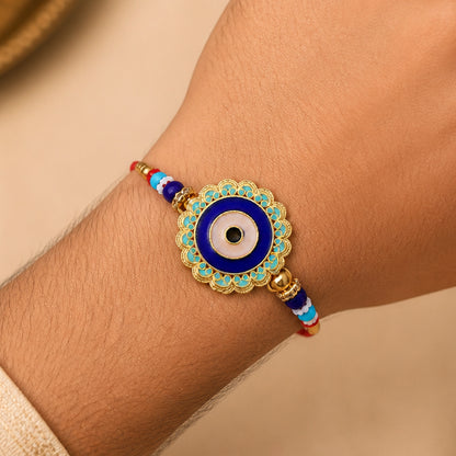 Evil Eye Rakhi – Stylish Beads with Golden Accents for Protection