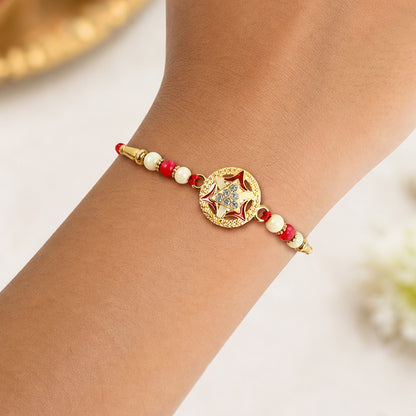 Golden Rakhi – Traditional Round Design for Raksha Bandhan