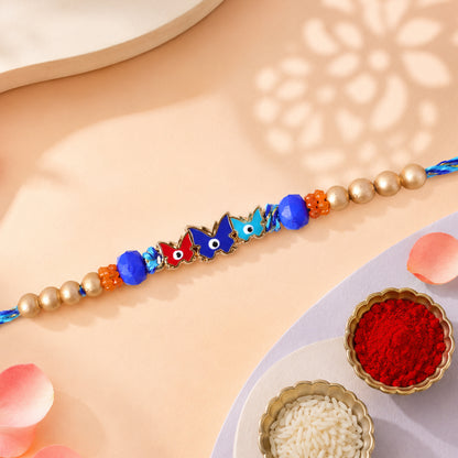Butterfly Nazar Evil Eye Crystal Beads Designer Rakhi for brother