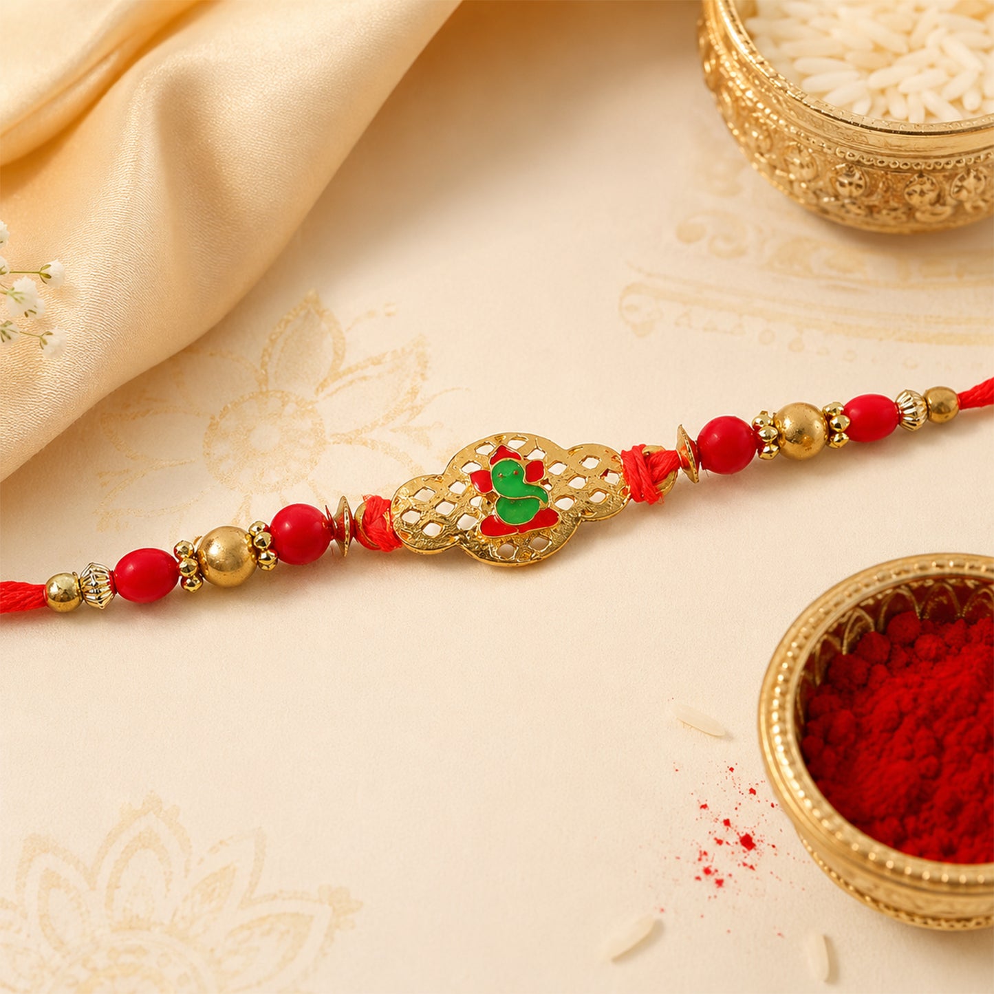 Ganesha Rakhi – Elegant Gold Finish for Raksha Bandhan
