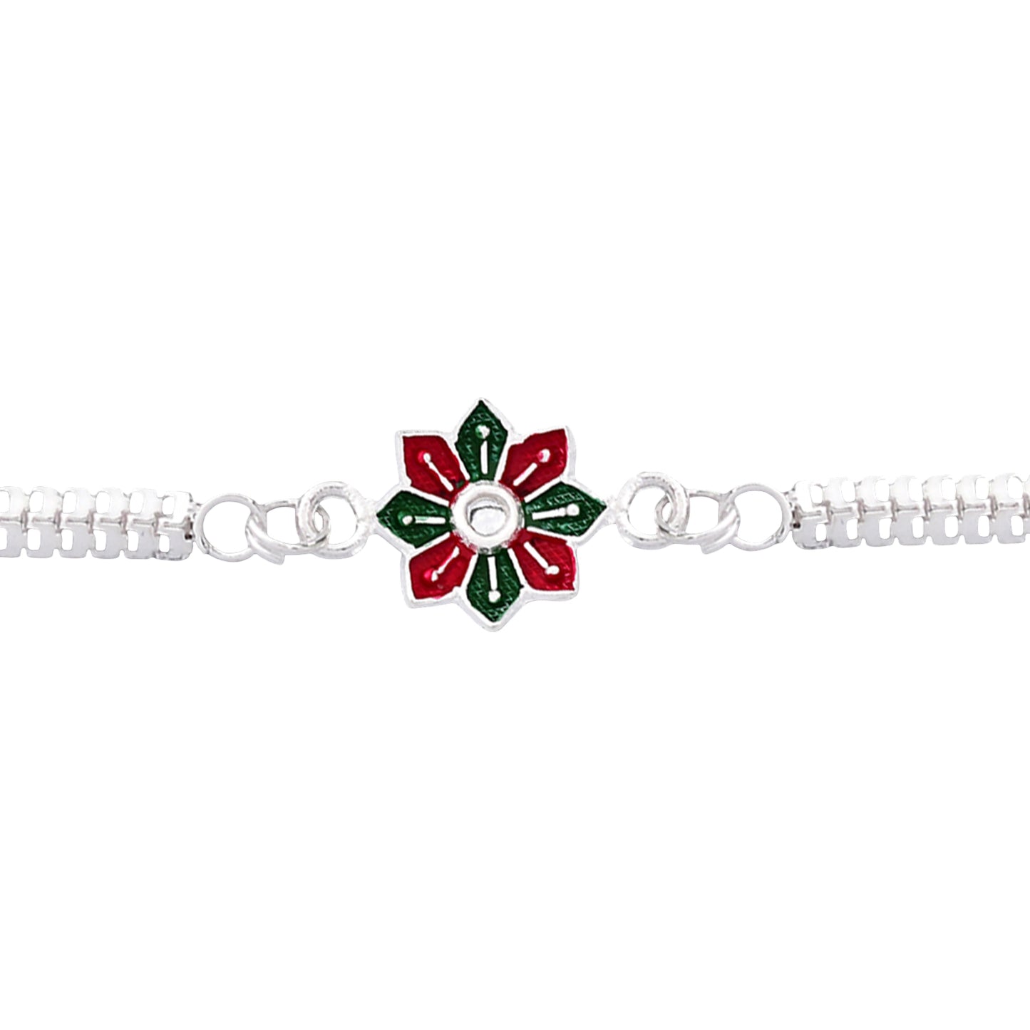 Silver Rakhi, Floral Enamel Design for Brothers packaging view for festive gifting
