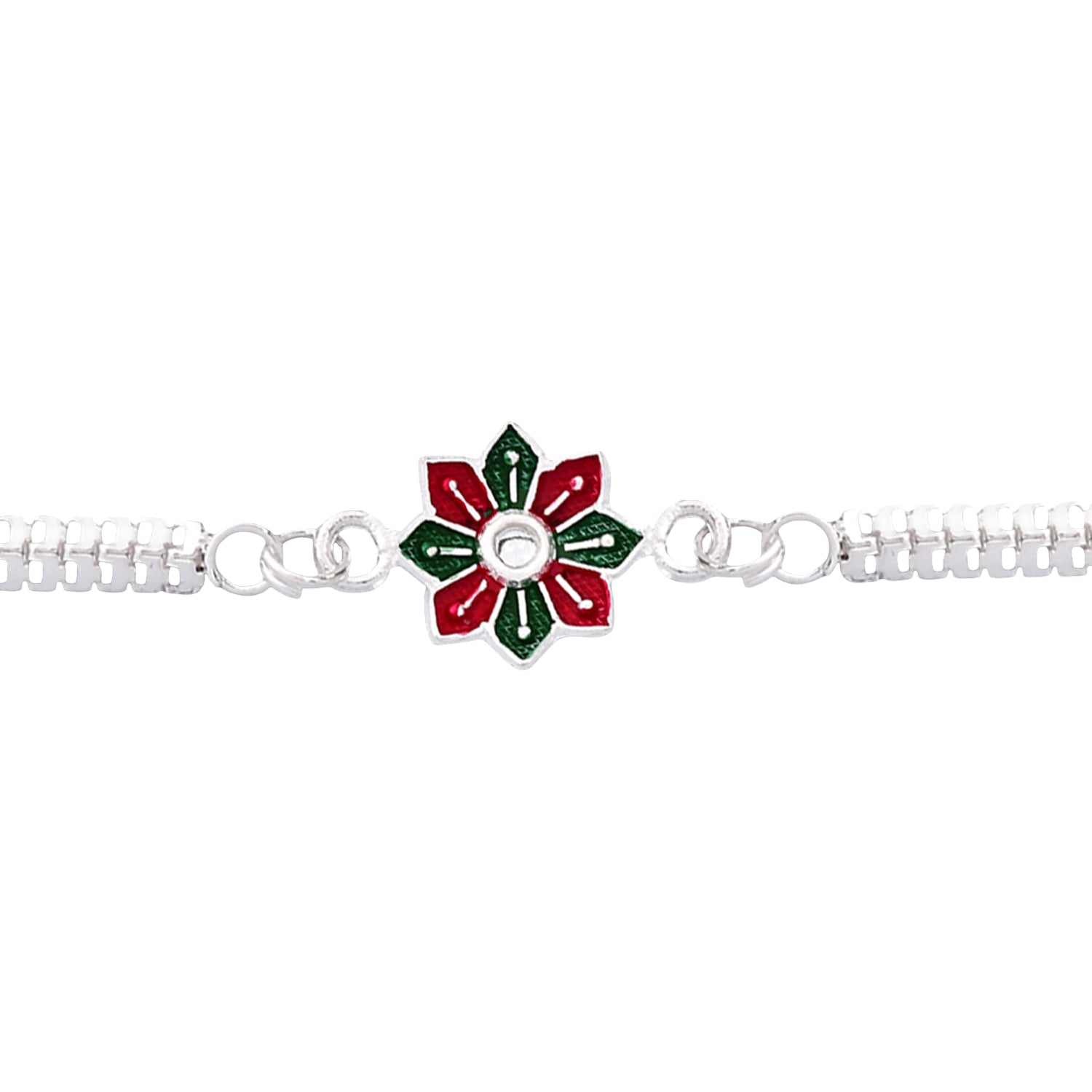 Silver Rakhi, Floral Enamel Design for Brothers packaging view for festive gifting