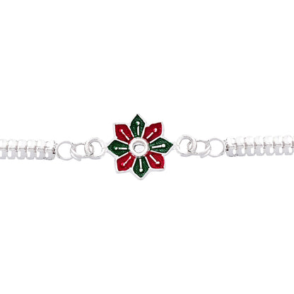 Silver Rakhi, Floral Enamel Design for Brothers packaging view for festive gifting