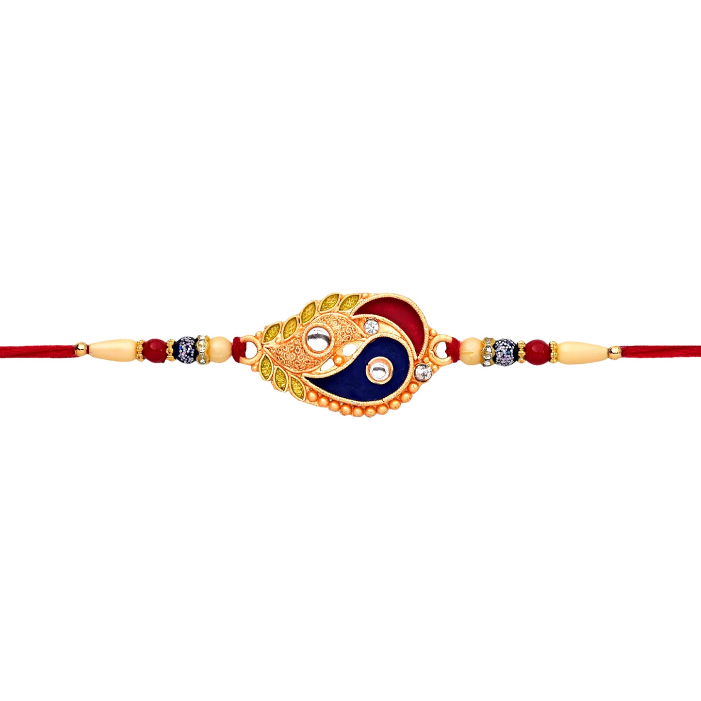 Elegant Enamel Rakhi – Paisley Design with Gold-Tone Embellishments