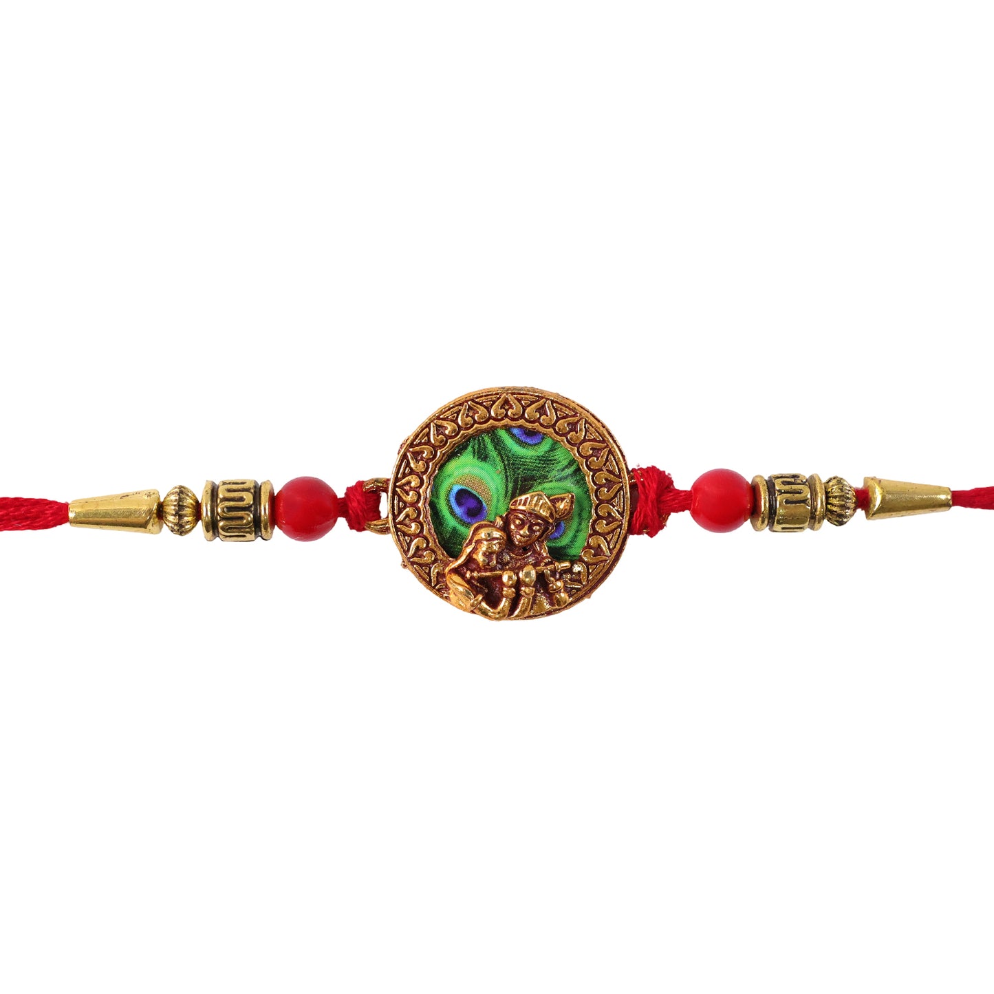 Krishna Rakhi – Traditional Peacock Feather Design with Beads