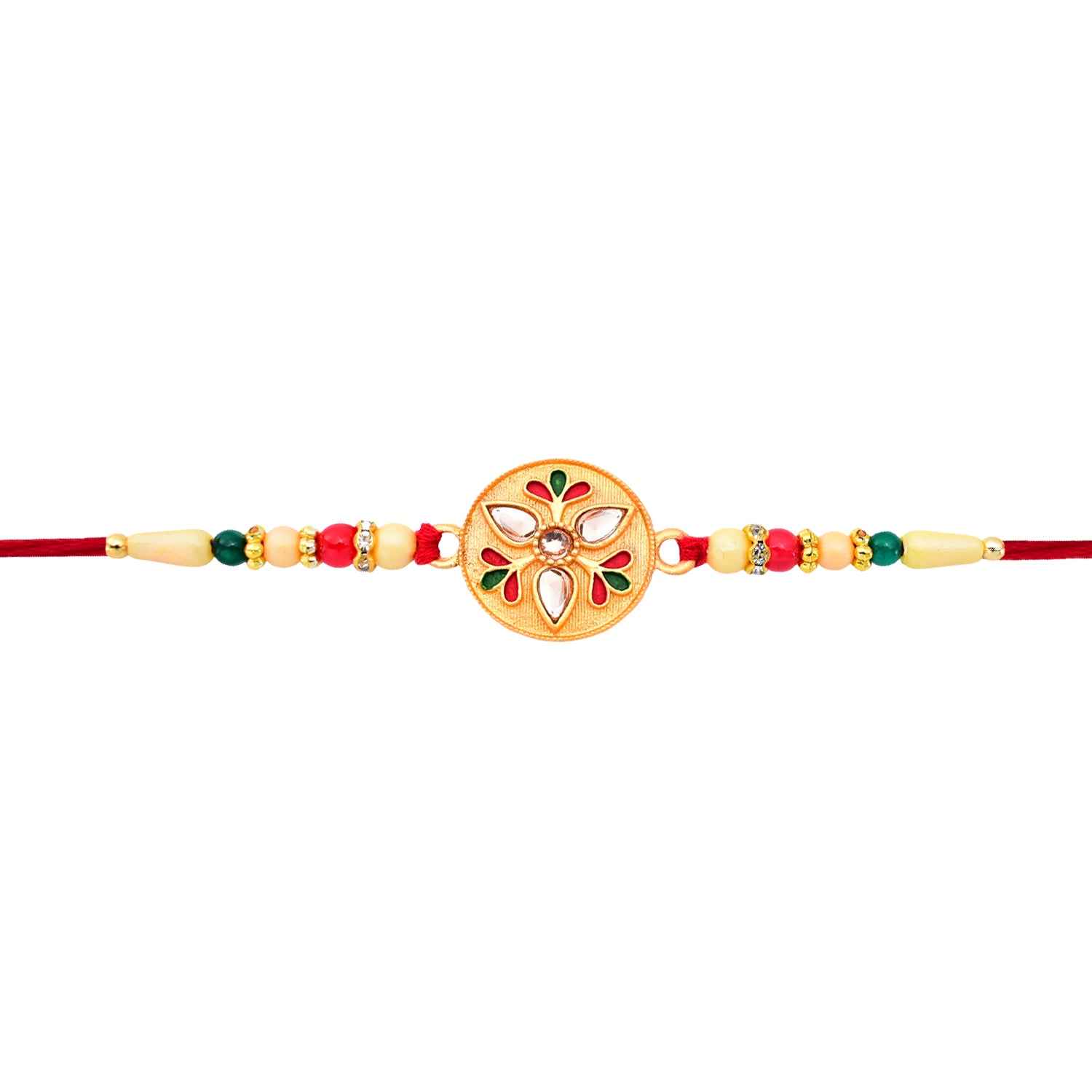 Sacred Kalash Design Rakhi with Embellished Beads and Red Thread