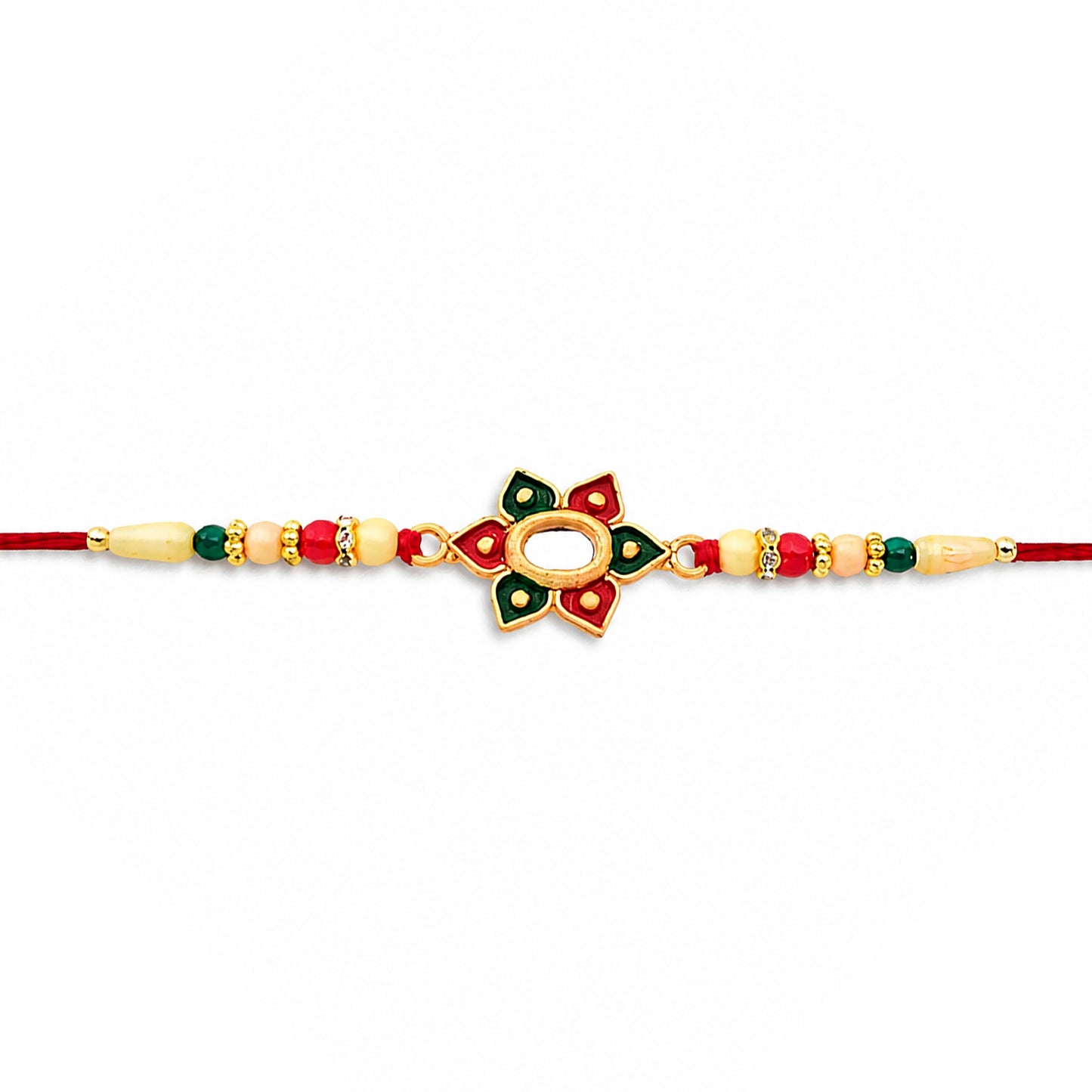 Floral Rakhi with Multicolor Stone Work – Elegant Raksha Bandhan Gift