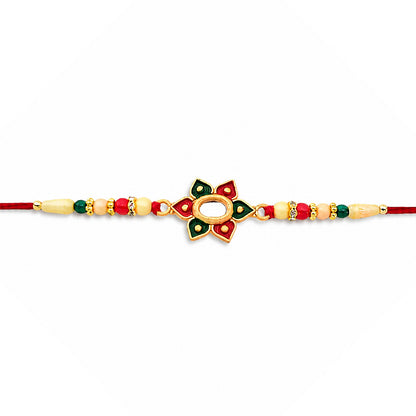 Floral Rakhi with Multicolor Stone Work – Elegant Raksha Bandhan Gift