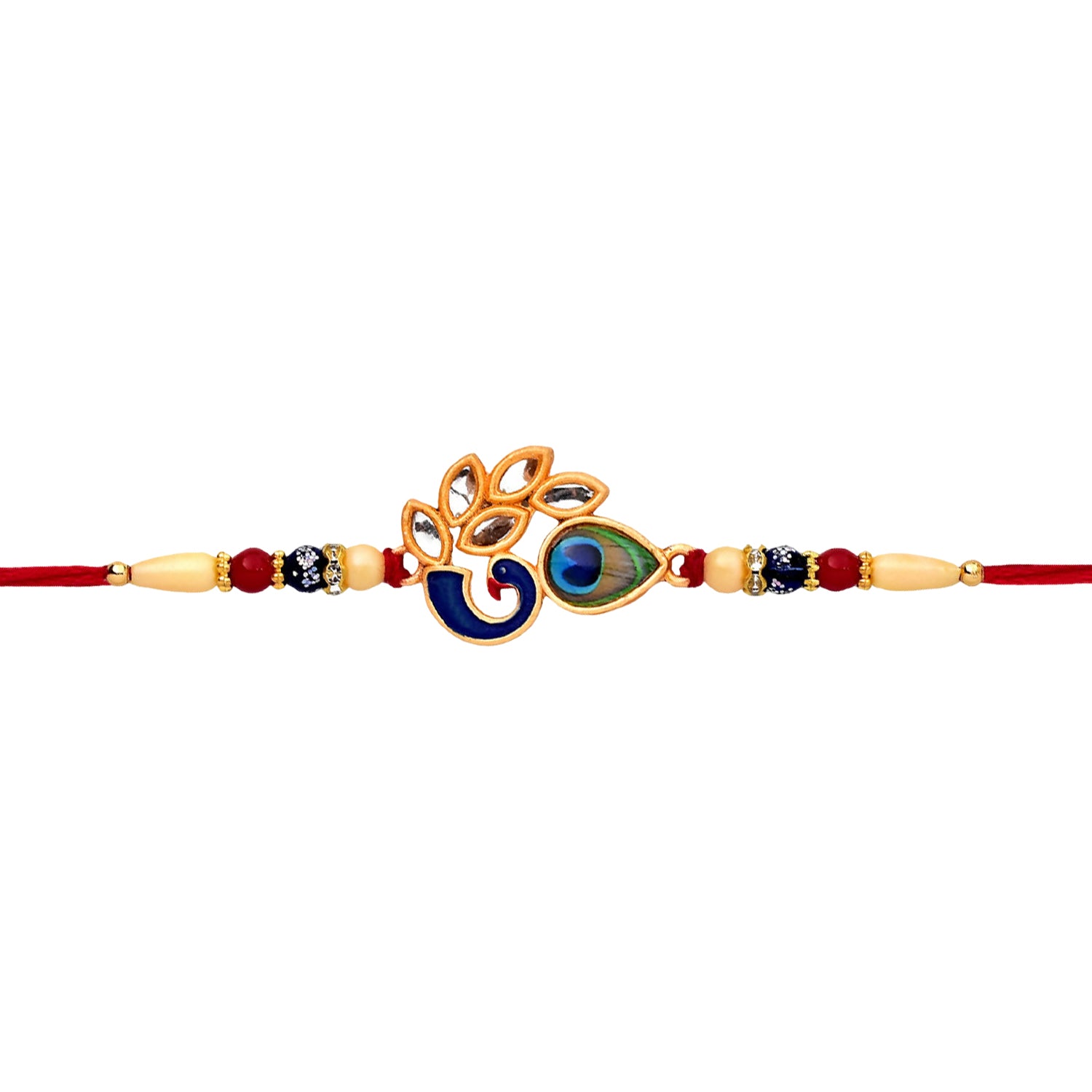 Artistic Mor Pankh Rakhi with Colorful Enamel and Traditional Thread For Rakshabandhan