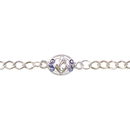 Premium Silver Ganesha Rakhi with Stones Chain Bracelet for Brother (1 Pc)