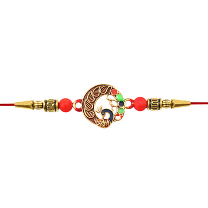 Peacock Design Rakhi, Elegant Round Traditional Rakhi packaging view for festive gifting