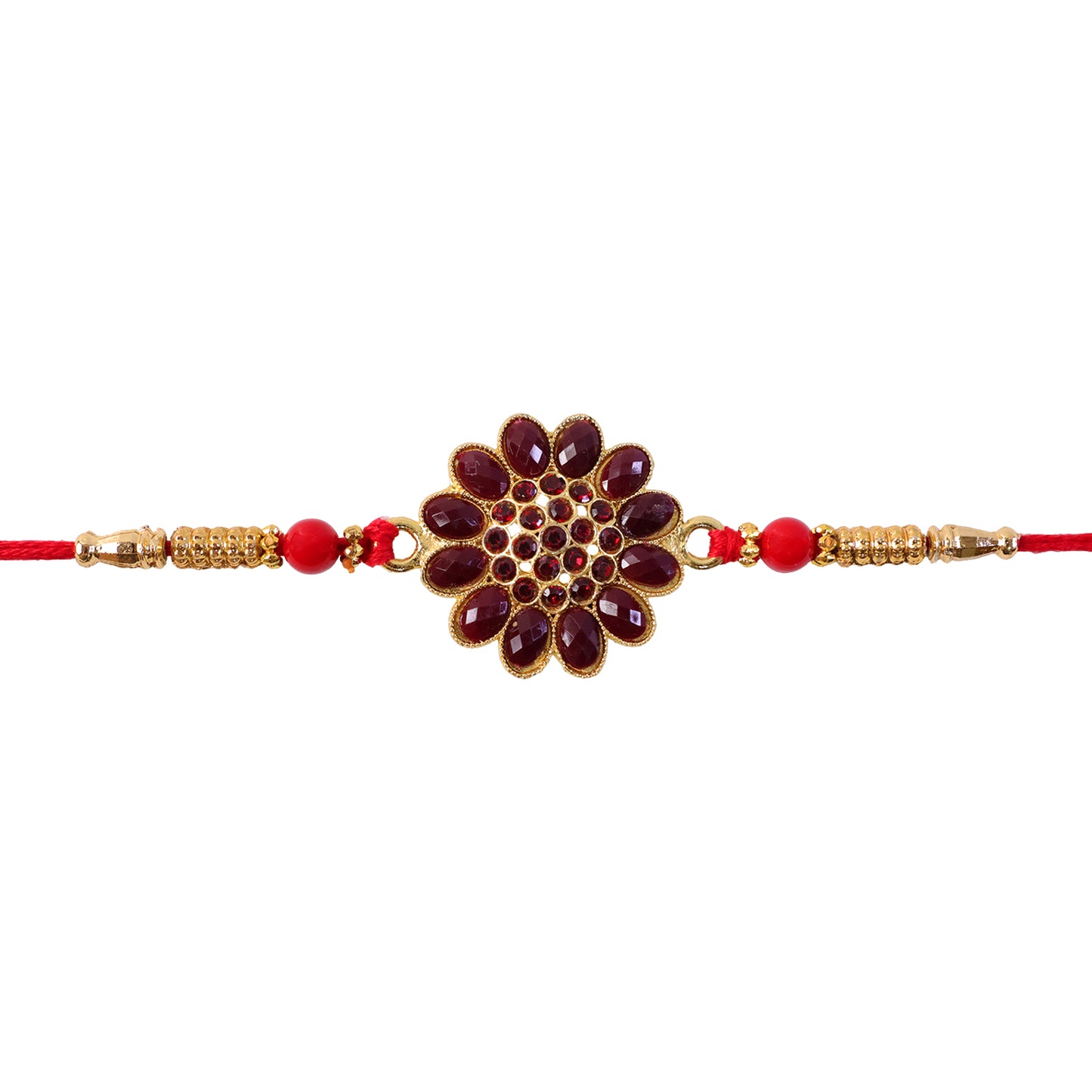 Red Floral Stone Rakhi – Elegant Bead Accents for Raksha Bandhan