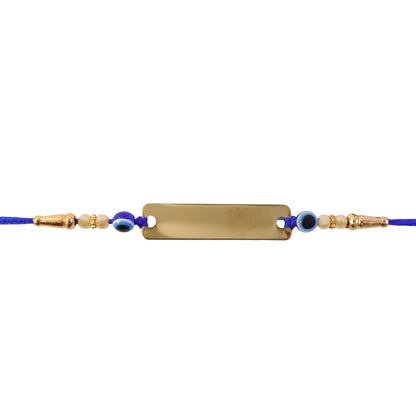 Customized Golden Nameplate Rakhi with Evil Eye Beads Rakhi for Brother