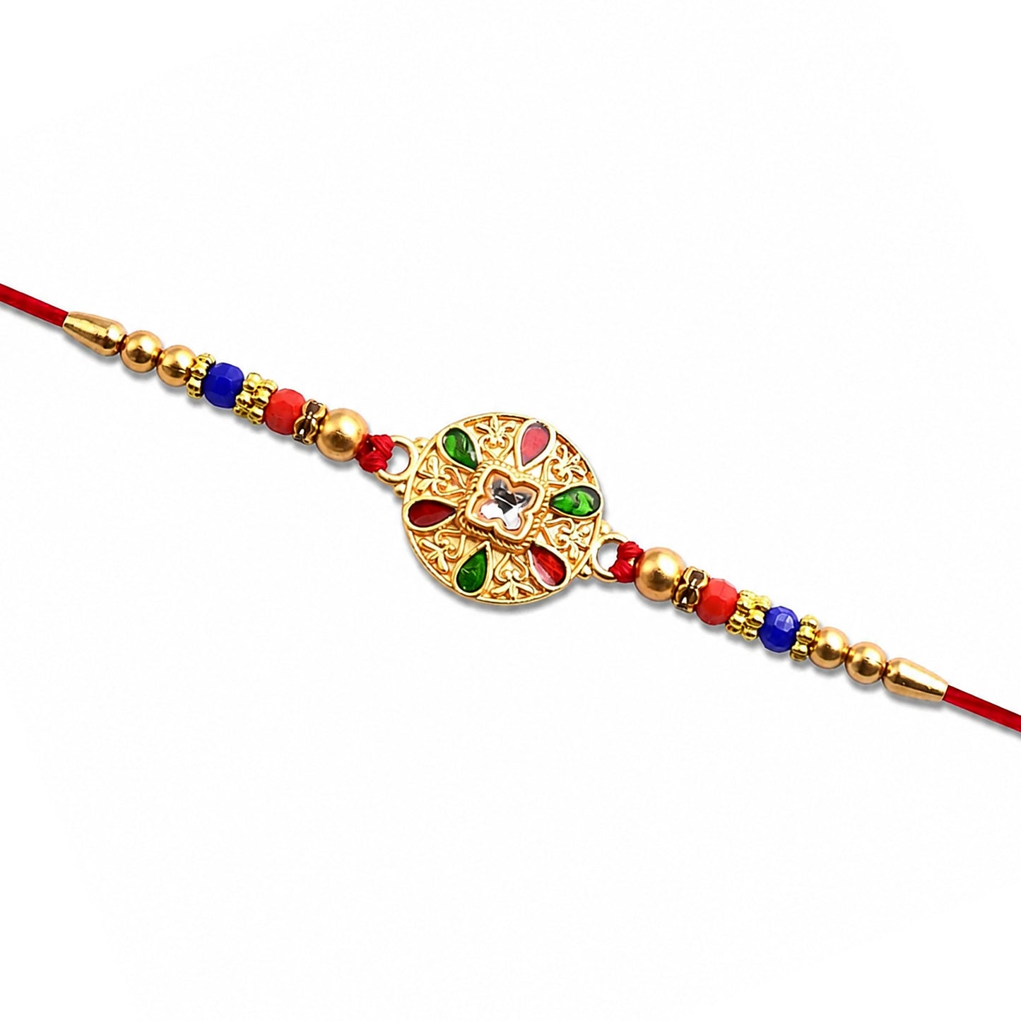 Traditional Meenakari Rakhi – Multicolor Enamel & Kundan Stones