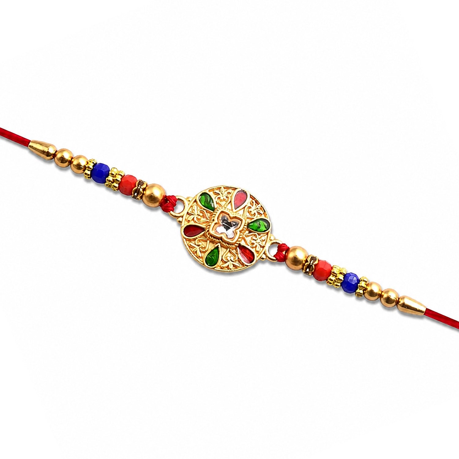 Traditional Meenakari Rakhi – Multicolor Enamel & Kundan Stones