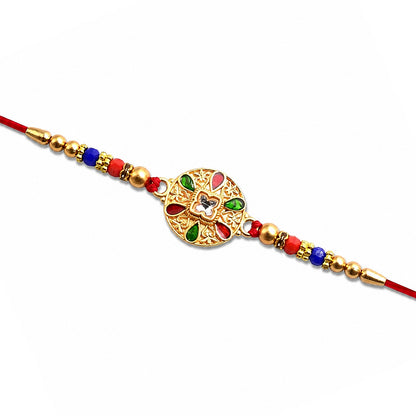 Traditional Meenakari Rakhi – Multicolor Enamel & Kundan Stones