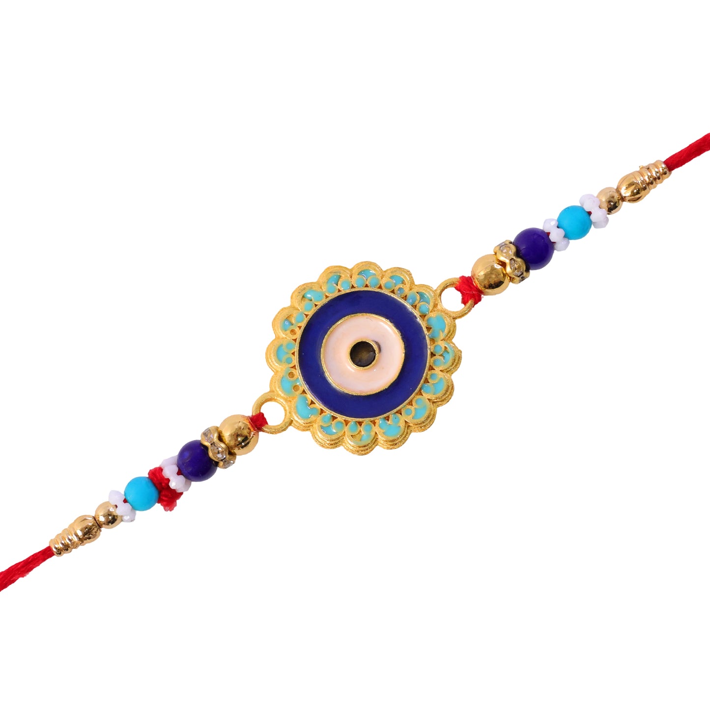 Evil Eye Rakhi – Stylish Beads with Golden Accents for Protection
